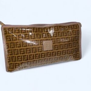 Fendi Brown Zucca Monogram Vinyl Pouch